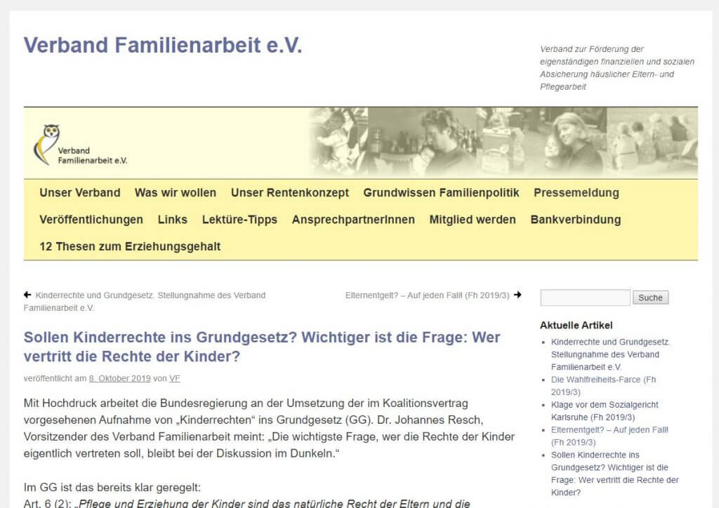Vorher: So sah die Website des Verbands im Herbst 2019 aus.