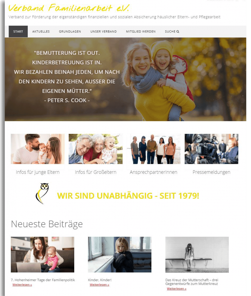 Danach: Die Verbandswebsite nach der Überarbeitung im Januar 2020