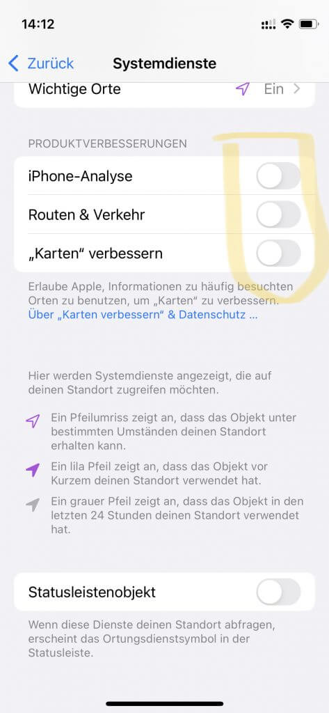 iOS 15 Einstellungen: Produktverbesserungen abschalten