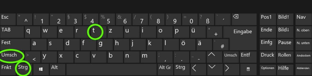 Windows Tastenkombinationen: Strg-Shift-T