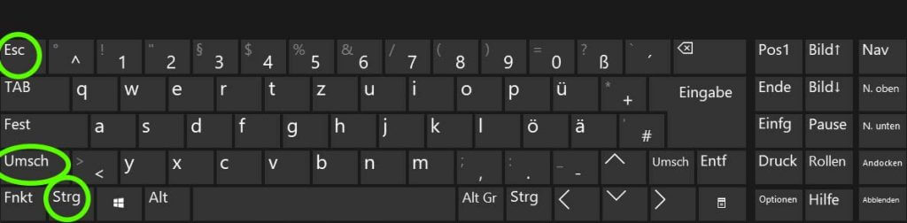 Windows Tastenkombinationen: Strg-Shift-Esc