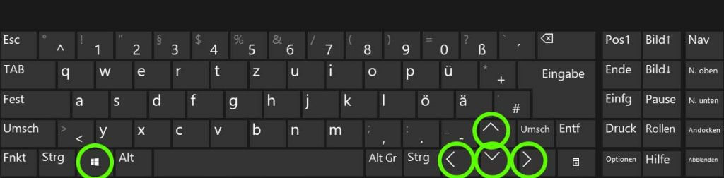 Windows Tastenkombinationen: Win-Pfeiltasten