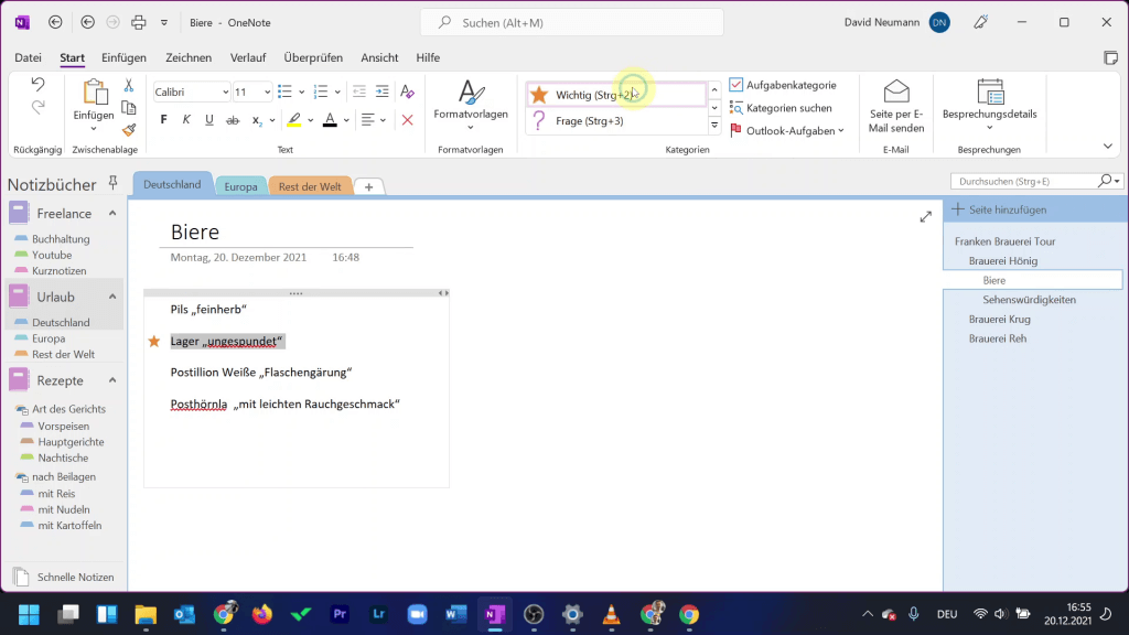 OneNote richtig nutzen Notiz kategorisieren