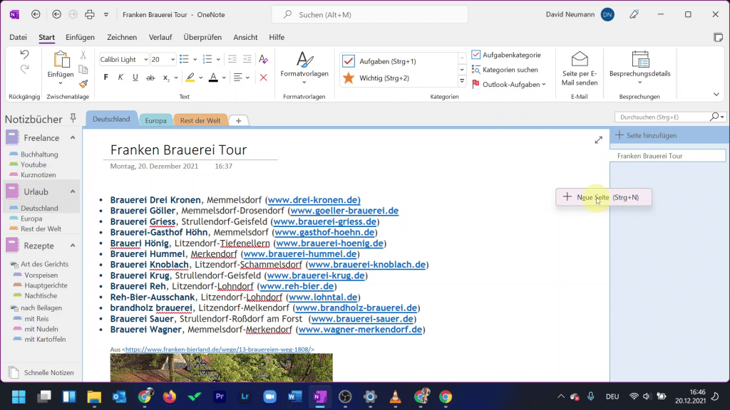 Neue Seite einfügen in OneNote