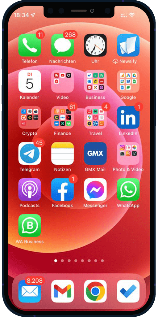 Der Homebildschirm des iPhones in der gewohnten Darstellung