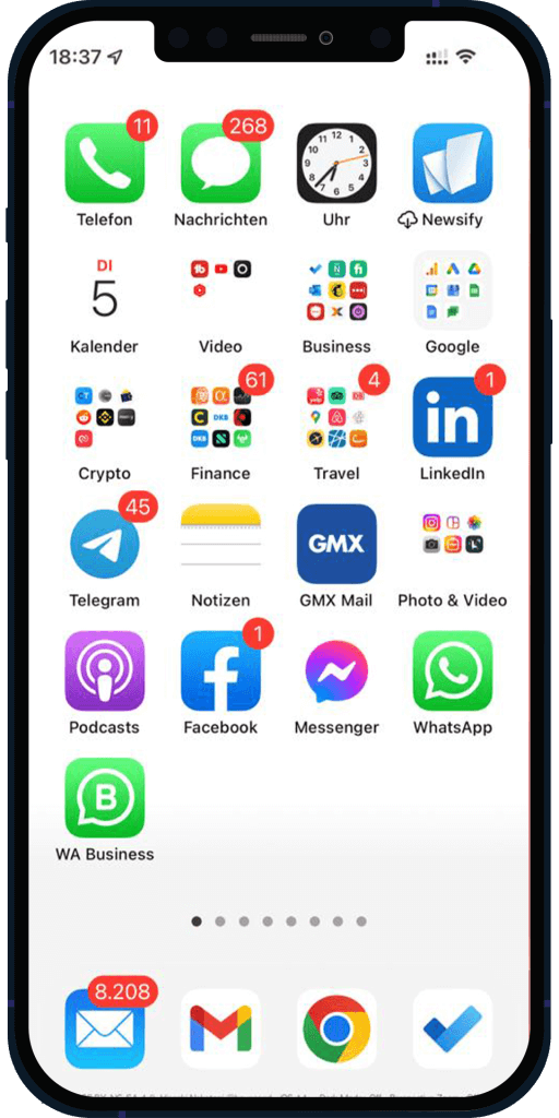 Derselbe Homebildschirm mit dem flachen Hintergrund für den 2D-Look
