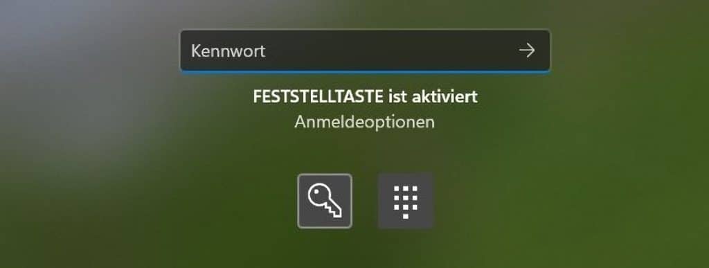 Anmeldebildschirm von Windows als Beispiel für die Feststelltaste
