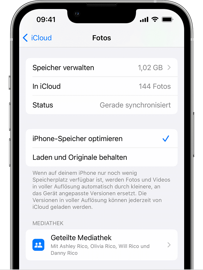 Die iCloud-Einstellungen zum Hochladen von Fotos