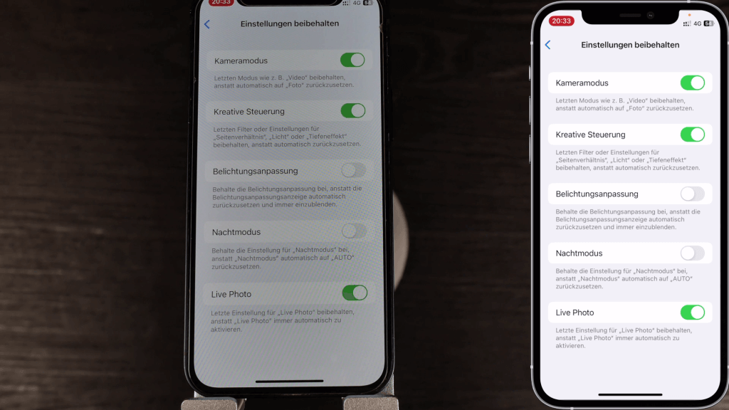 Grundeinstellungen der Kamera-App verwenden