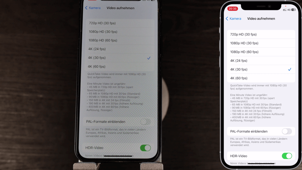 iPhone-Einstellungen für Video