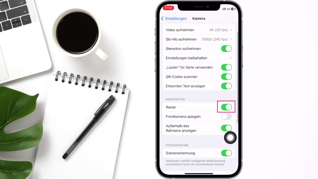 Drittel-Raster in den iPhone Kamera Einstellungen