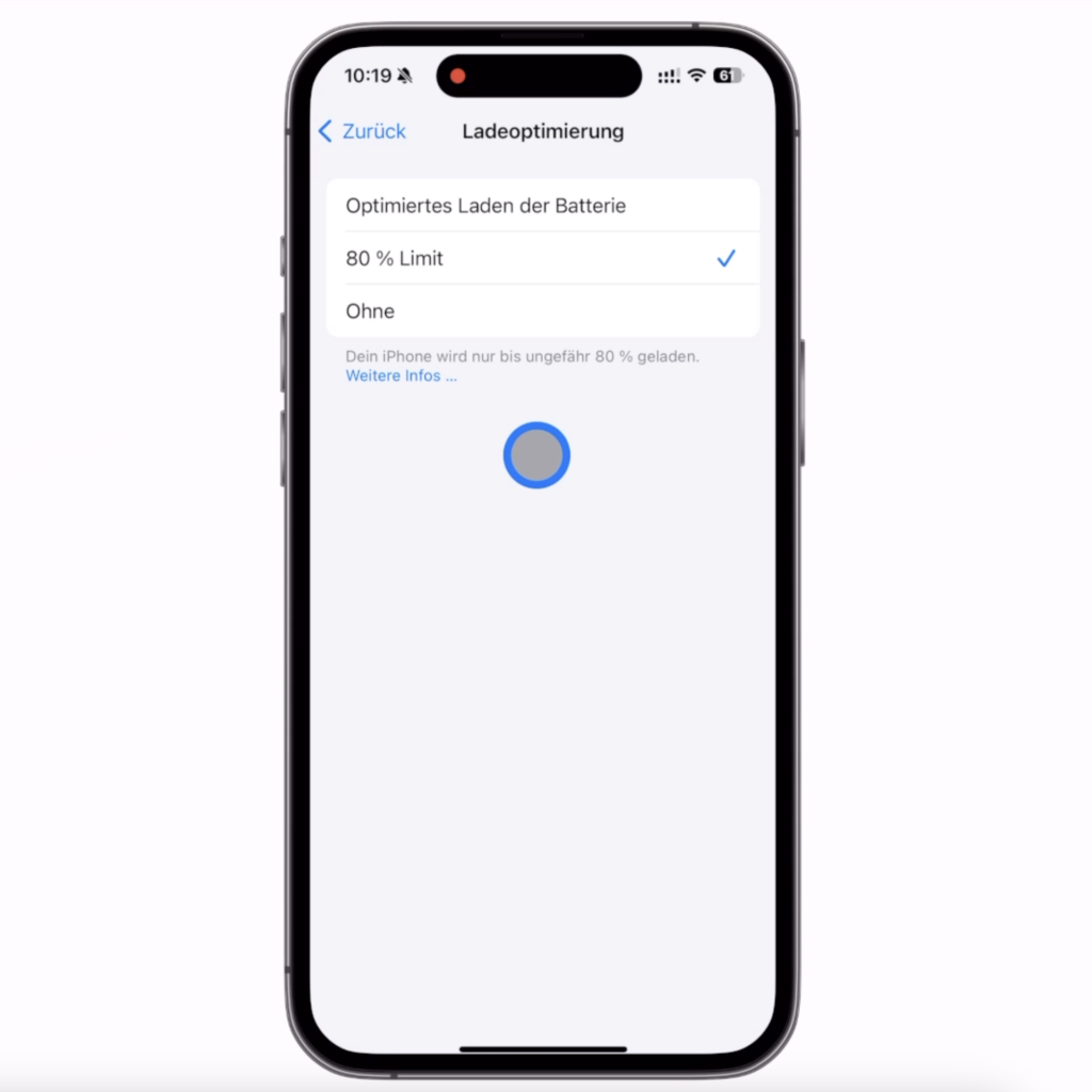 Die Ladeoptimierung mit 80-Prozent-Grenze in den iPhone-Einstellungen