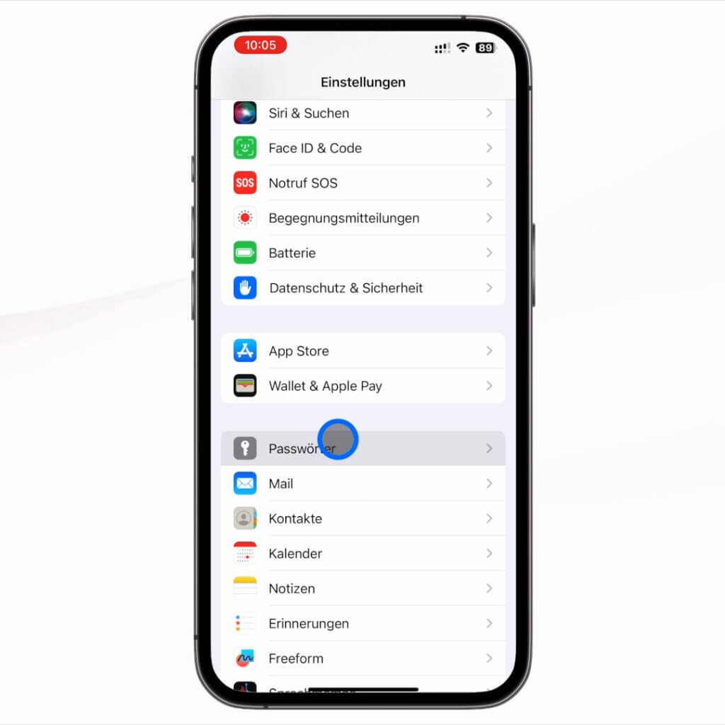 Die Passwörter-App in iOS 18, erster Bildschirm