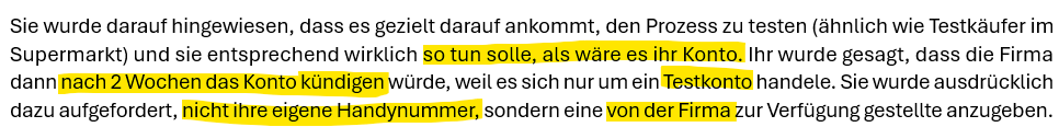 Aufforderung, Bankdaten für den angeblichen Job anzugeben