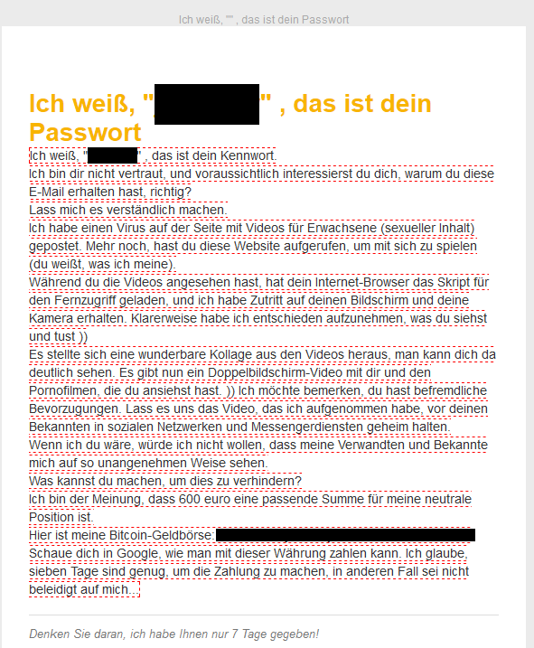 Erpressungsmail, die ein altes Passwort als Druckmittel nennt