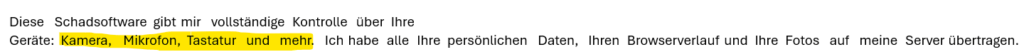Erpressungsmail mit der Behauptung, Kamera und Mikrofon seien mitgeschnitten worden