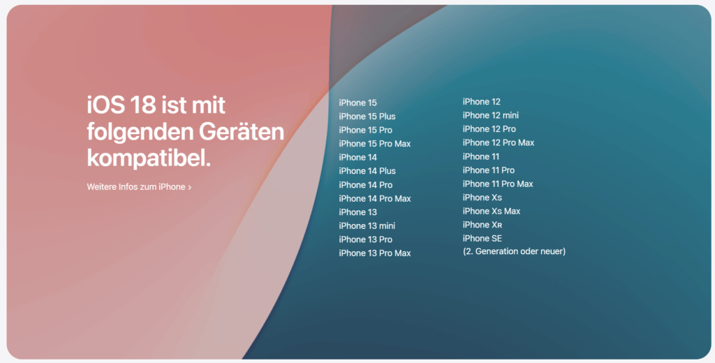Liste der iPhone-Modelle, die mit iOS 18 kompatibel sind