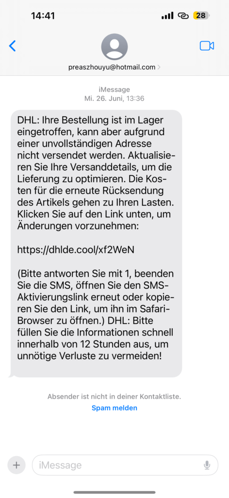 Gefälschte Paketbenachrichtigung als Kurznachricht