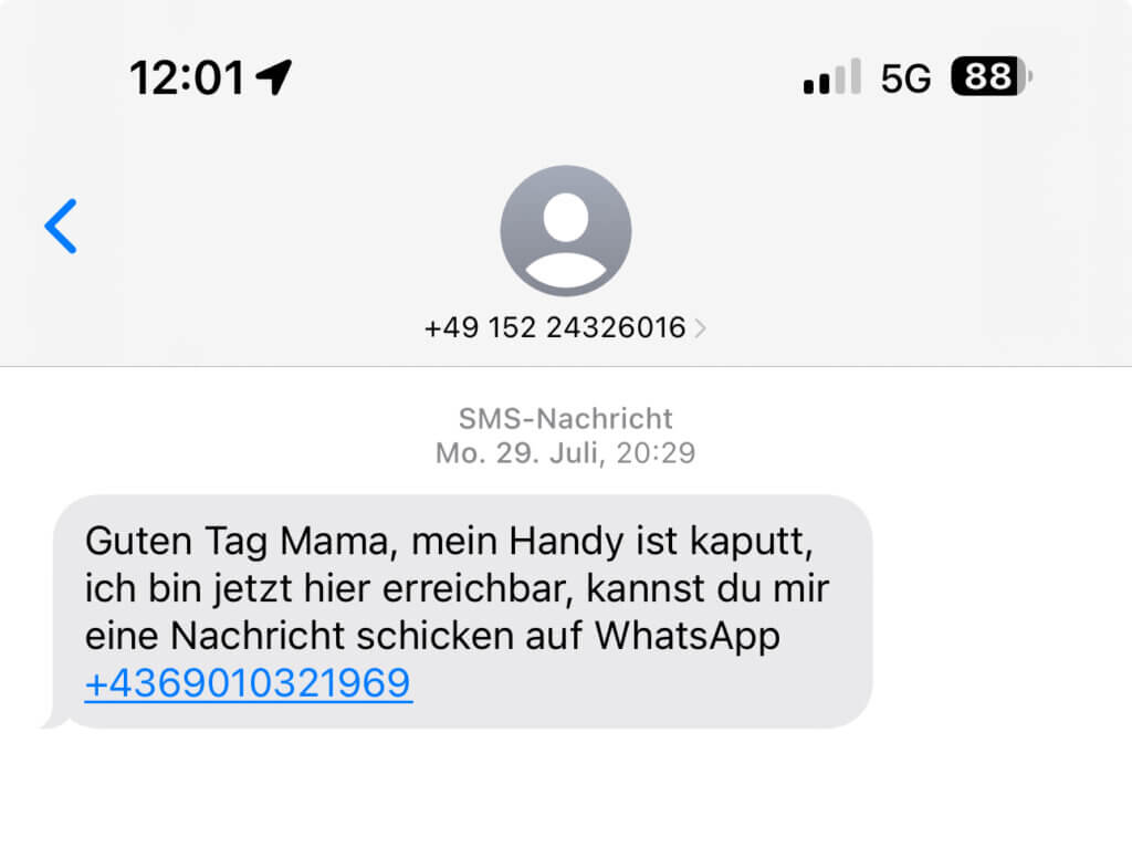 Weitere Nachricht aus derselben Betrugsmasche