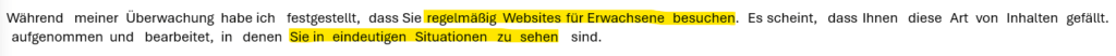 Ausschnitt einer Erpressungsmail mit angeblichen Aufnahmen