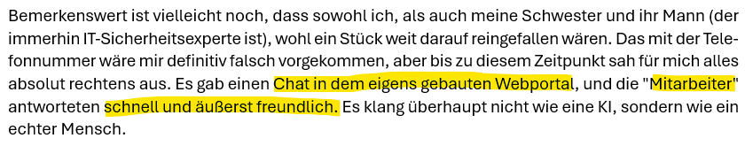 Nachricht eines Betroffenen, der auf die Masche hereingefallen ist