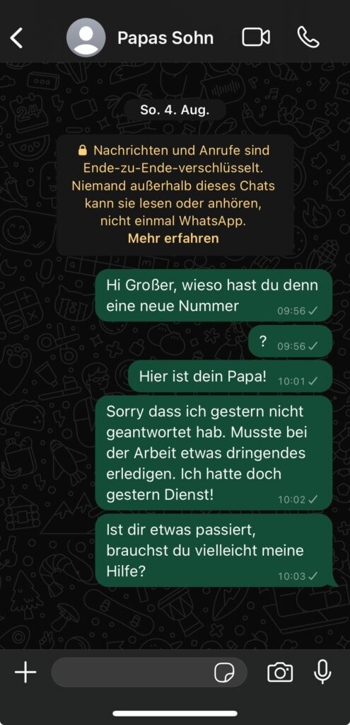 Fortsetzung der Unterhaltung mit dem Betrüger