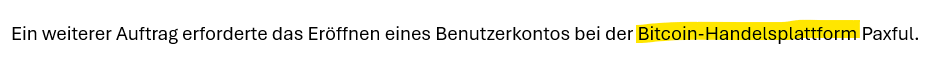 Verweis auf die Handelsplattform Paxful in einer Betrugsmasche