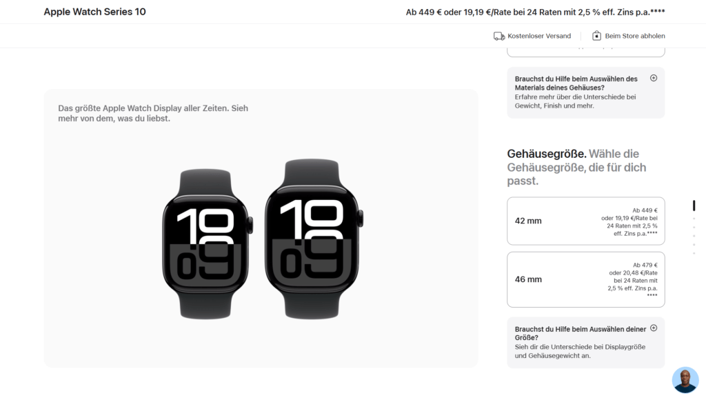 Größenvergleich der Apple Watch am Handgelenk