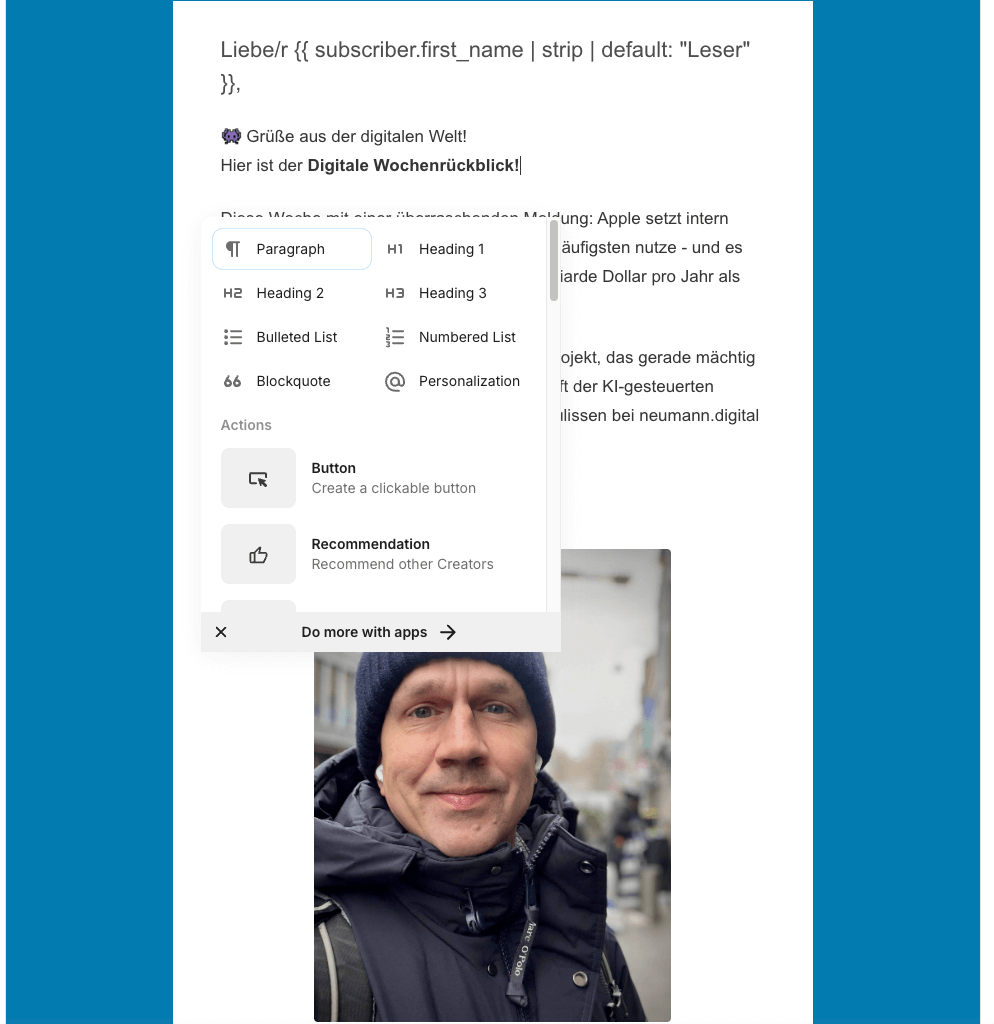 Der Editor von Kit mit der Werkzeugleiste zum Formatieren