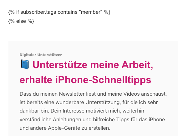 Bedingte Inhalte im Kit-Editor, eingeblendet je nach Tag